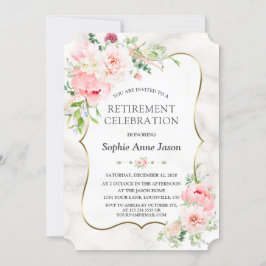 Charm Pink Blush Peonies Gold Retirement Party Kaart