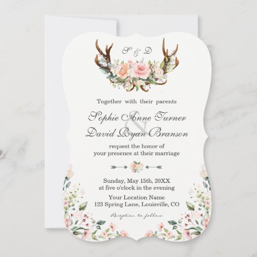 Charm Pink Cream Floral Antlers Weddenschap Kaart (Voorkant)
