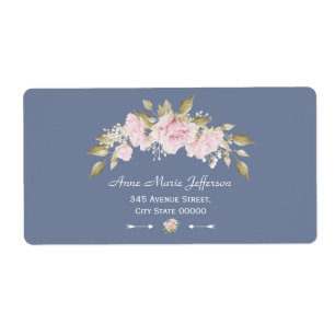 Charm Pink Floral Dusty Blue Wedding Etiket