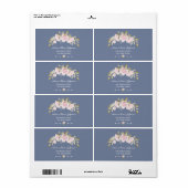 Charm Pink Floral Dusty Blue Wedding Etiket (Full Sheet)