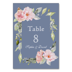 Charm Pink Floral Dusty Blue Wedding Kaart