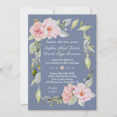 Charm Pink Floral Dusty Blue Wedding Kaart (Voorkant)