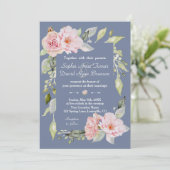 Charm Pink Floral Dusty Blue Wedding Kaart (Staand voorkant)