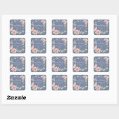 Charm Pink Floral Dusty Blue Wedding Vierkante Sticker (Vel)