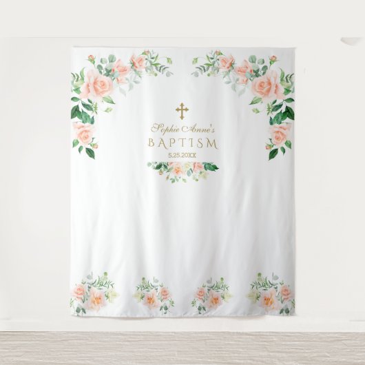 Charm Pink Flowers Baptism Photo Booth Prop Wandkleed (Voorkant)