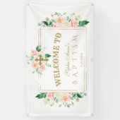 Charm Pink Flowers Gold Baptism Welcome Sign. Spandoek (Verticaal)