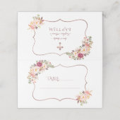 Charm Pink Flowers Roos Gold Baptisme Table Number Plaatskaartje (Buitenkant ongevouwen)