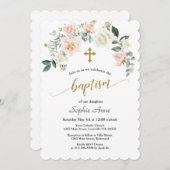 Charm Pink White Flowers Gold Cross-Baptisme Kaart (Voorkant / Achterkant)