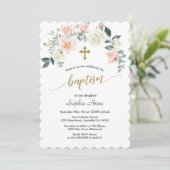 Charm Pink White Flowers Gold Cross-Baptisme Kaart (Staand voorkant)