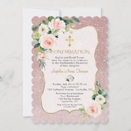 Charm Pink White Flowers Gold Girl Bevestiging Kaart