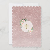Charm Pink White Flowers Rose Gold Glitter Baptism Kaart (Achterkant)
