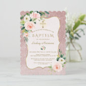 Charm Pink White Flowers Rose Gold Glitter Baptism Kaart (Staand voorkant)