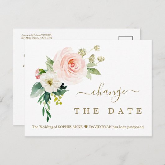 Charm Pink White Flowers Weddenschap uitgesteld Briefkaart (Voorkant / Achterkant)