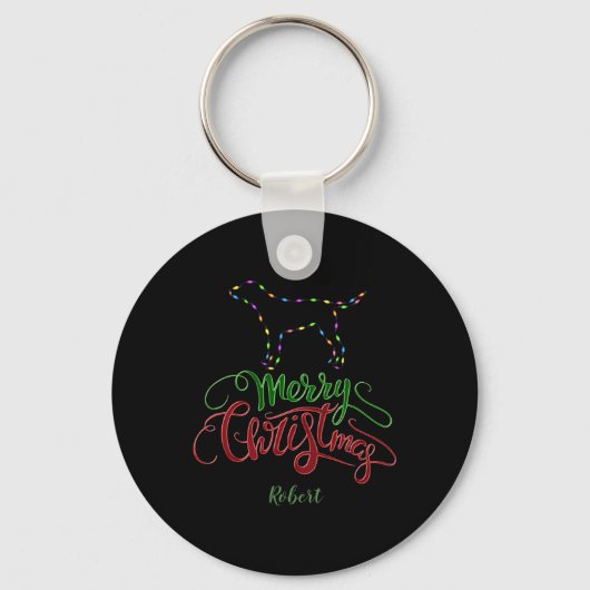 Charm Prettig Kerst Lichtpeertjes Hond Monogram To Sleutelhanger (Voorkant)