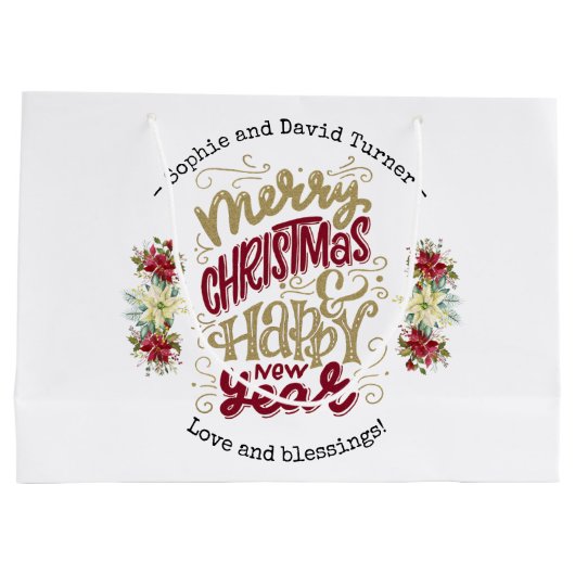 Charm Prettig Kerstfeest Gelukkig Nieuwjaar Typogr Groot Cadeauzakje (Achterkant)