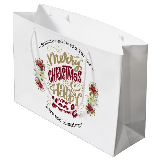 Charm Prettig Kerstfeest Gelukkig Nieuwjaar Typogr Groot Cadeauzakje (Achterkant Gekanteld)