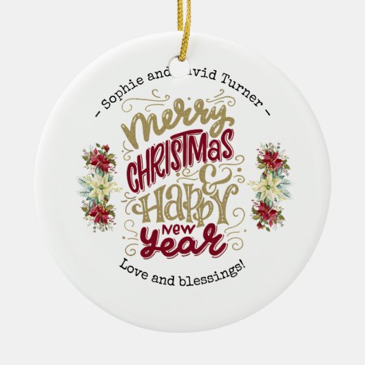 Charm Prettig Kerstfeest Gelukkig Nieuwjaar Typogr Keramisch Ornament (Voorkant)