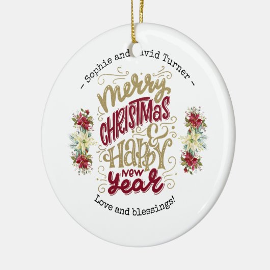 Charm Prettig Kerstfeest Gelukkig Nieuwjaar Typogr Keramisch Ornament (Links)