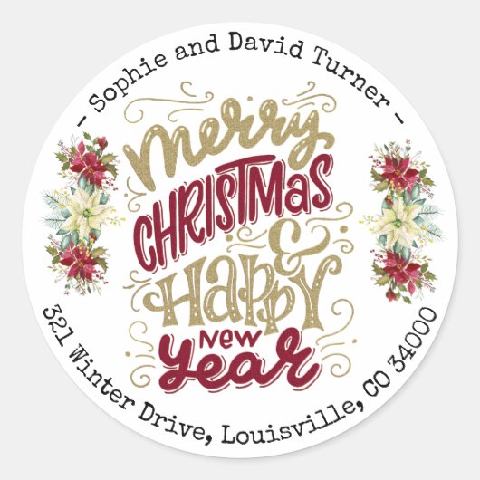 Charm Prettig Kerstfeest Gelukkig Nieuwjaar Typogr Ronde Sticker (Voorkant)