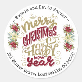 Charm Prettig Kerstfeest Gelukkig Nieuwjaar Typogr Ronde Sticker