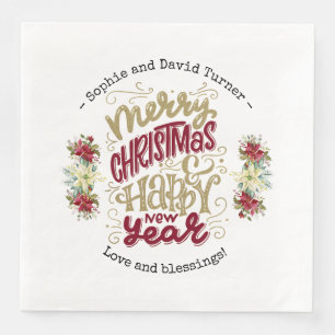 Charm Prettig Kerstfeest Gelukkig Nieuwjaar Typogr Servet