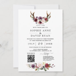 Charm QR Code Aquarel Bloemen Antlers Huwelijk Kaart