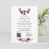 Charm QR Code Aquarel Bloemen Antlers Huwelijk Kaart (Staand voorkant)