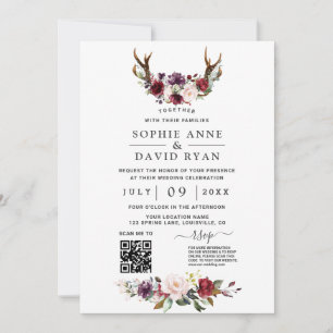 Charm QR Code Aquarel Bloemen Antlers Huwelijk Kaart
