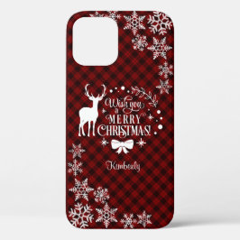 Charm Red Buffalo MERRY CHRISTMAS Monogram Case-Mate iPhone Case