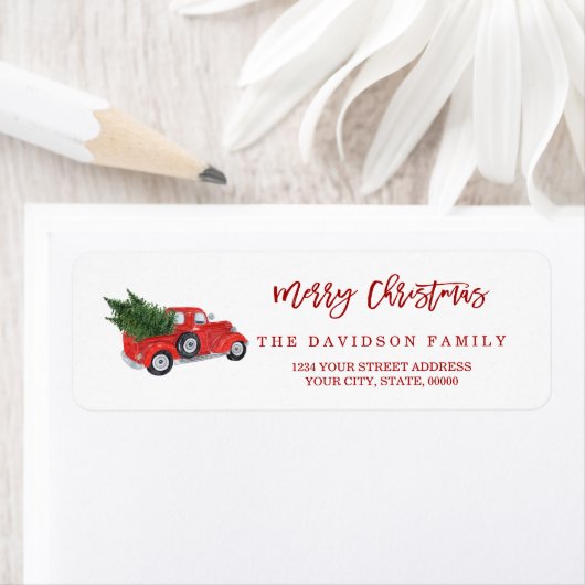 Charm Red Christmas Truck geborsteld script Etiket (Insitu)