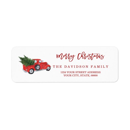 Charm Red Christmas Truck geborsteld script Etiket (Voorkant)