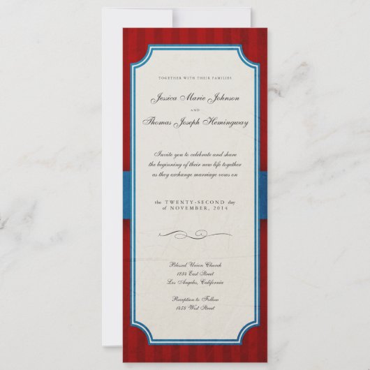 Charm Red en Blue Monogram Weddenschap Kaart (Voorkant)