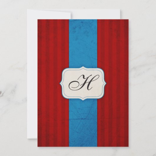  Charm Red en Blue Monogram Weddenschap Kaart (Achterkant)