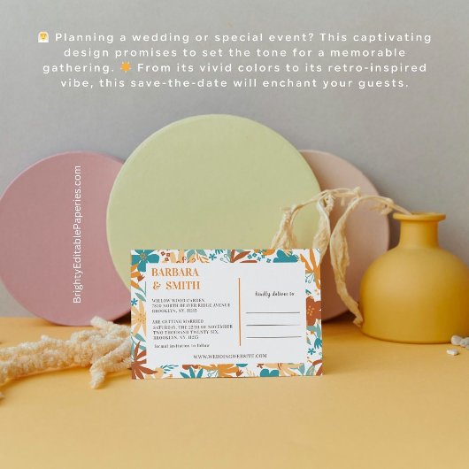 Charm Retro Abstracte Bright Bold Wildflower Save The Date