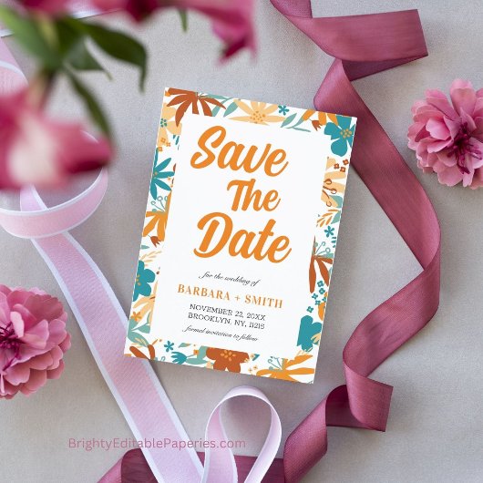 Charm Retro Abstracte Bright Bold Wildflower Save The Date
