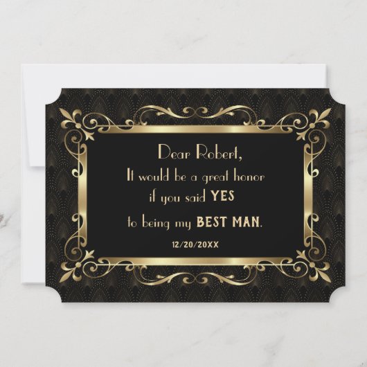 Charm Roaring 20s Goud Art Deco Wees mijn getuige Kaart (Achterkant)