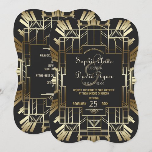 Charm Roaring 20's Great Gatsby Wedding Invite Kaart (Voorkant / Achterkant)
