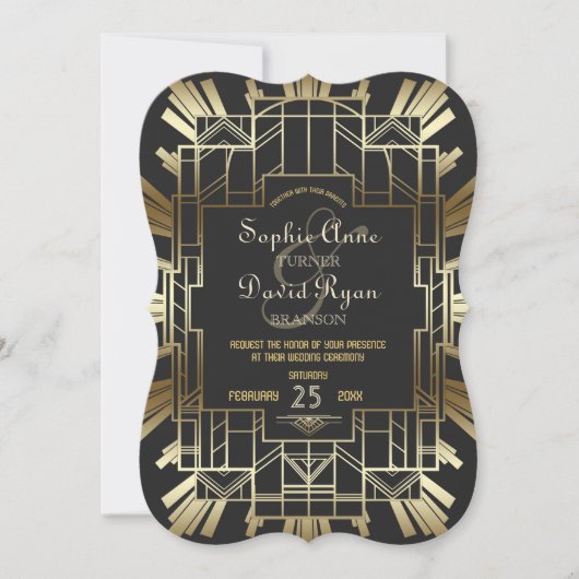 Charm Roaring 20's Great Gatsby Wedding Invite Kaart (Voorkant)