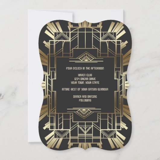 Charm Roaring 20's Great Gatsby Wedding Invite Kaart (Achterkant)