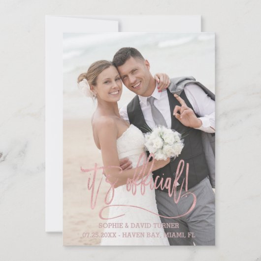 Charm Roos Gold Calligraphy Het is officieel huwel Aankondiging (Voorkant)