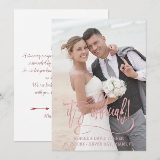 Charm Roos Gold Calligraphy Het is officieel huwel Aankondiging (Voorkant / Achterkant)