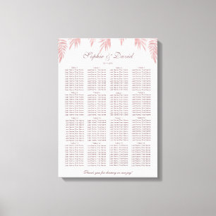 Charm Roos Gold Palm Leaves Wedding Seding Chart Canvas Afdruk