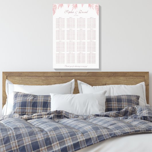 Charm Roos Gold Palm Leaves Wedding Seding Chart Canvas Afdruk (Insitu (Slaapkamer))