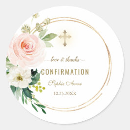 Charm Roze Blush Bloem Goud Kerkbevestiging  Ronde Sticker