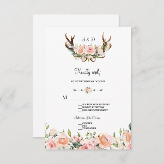 Charm Roze Blush Bloemgewei Trouwring RSVP (Voorkant / Achterkant)