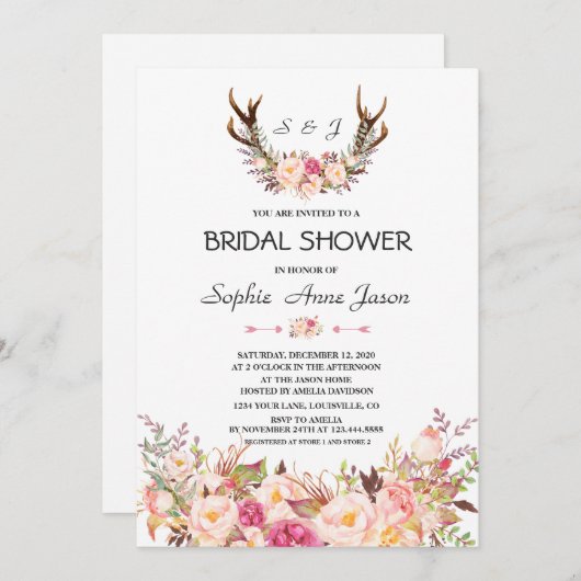 Charm Roze Blush Bloemgewei Vrijgezellenfeest Kaart (Voorkant / Achterkant)