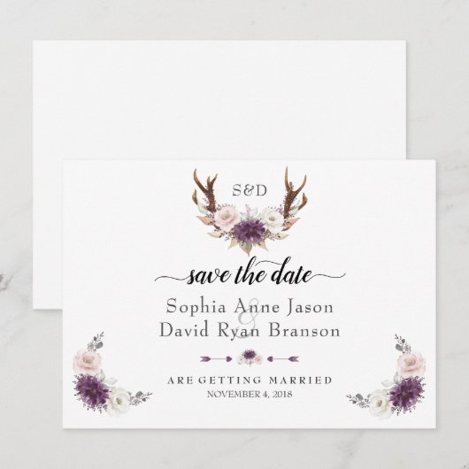 Charm Roze Blush Bloemige Geweien Save The Date (Voorkant / Achterkant)