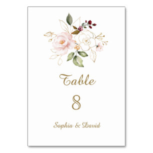 Charm Roze Blush Gouden Bloem Tafelnummer