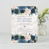 Charm Roze Navyblauw Bloemige Bloesem Marmeren Bru Kaart (Staand voorkant)