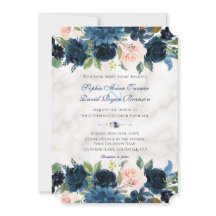 Charm Roze Navyblauw Bloemige Bloesem Marmeren Bru